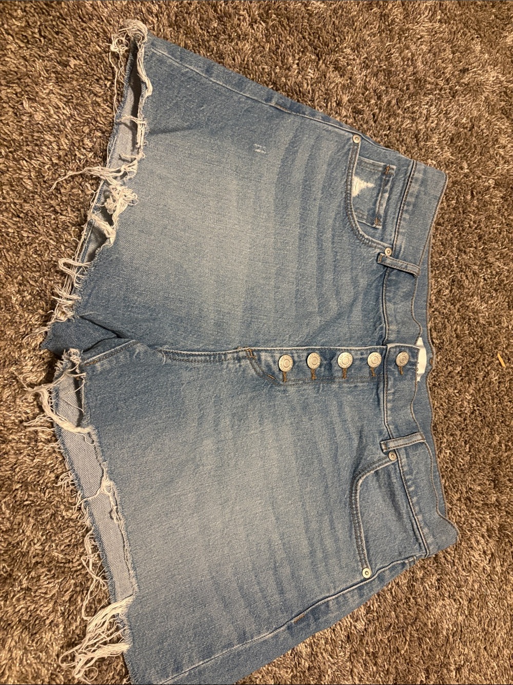 LOFT Light Blue Button-Front Distressed Denim Shorts